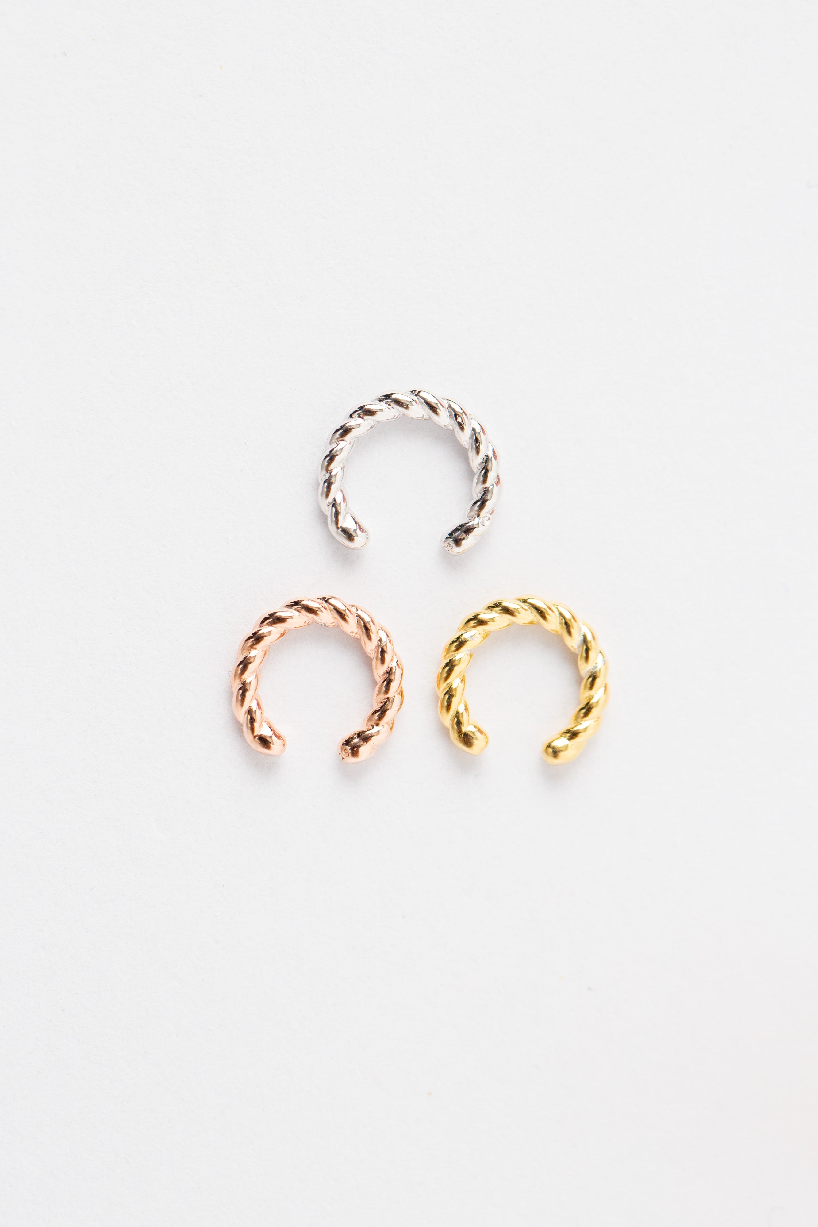 Three Piece Tri Color Plating Rope Sterling Silver Ear Cuff Set