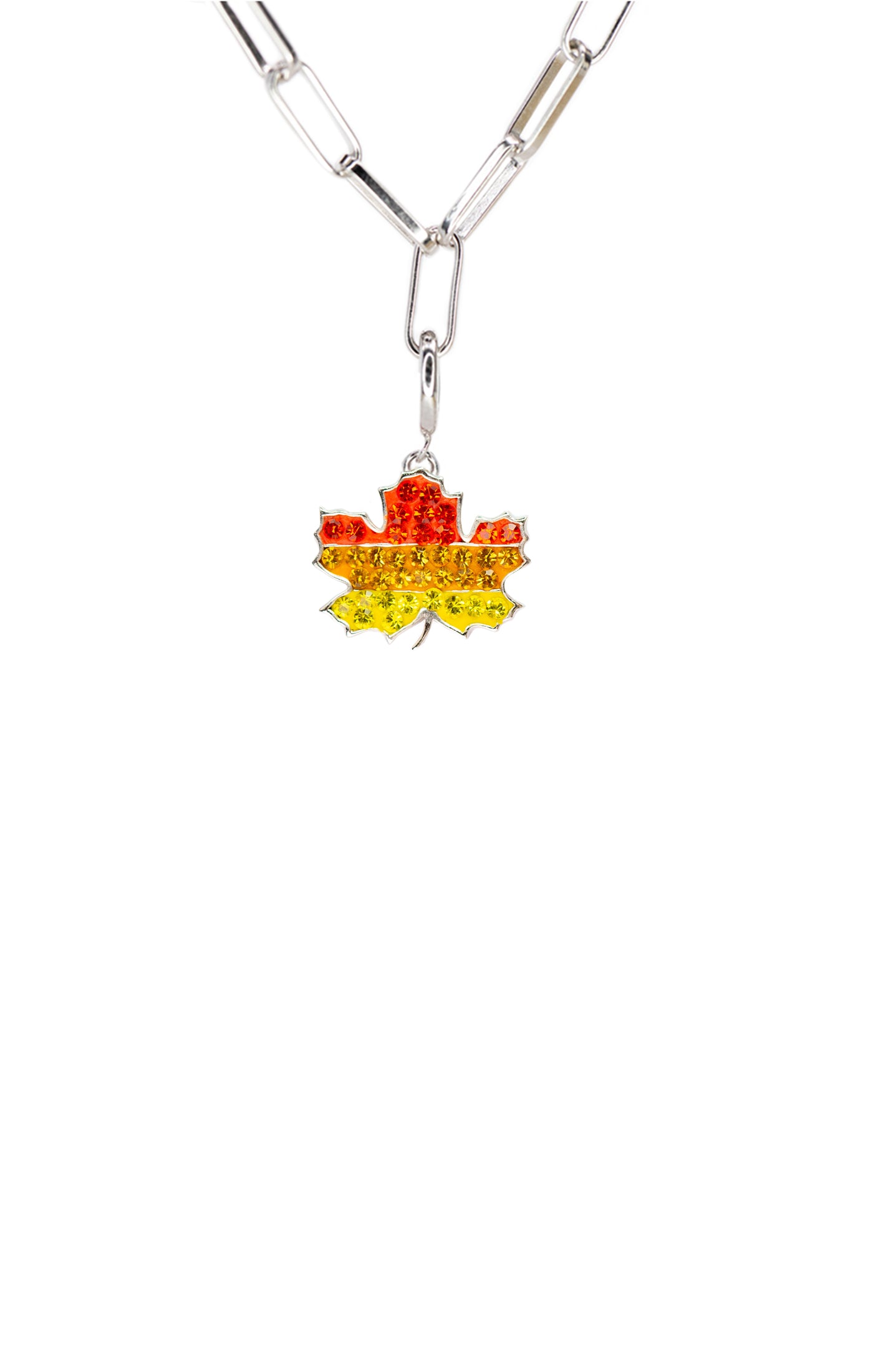 Maple Leaf Crystal Sterling Silver Charm With Paperclip Necklace