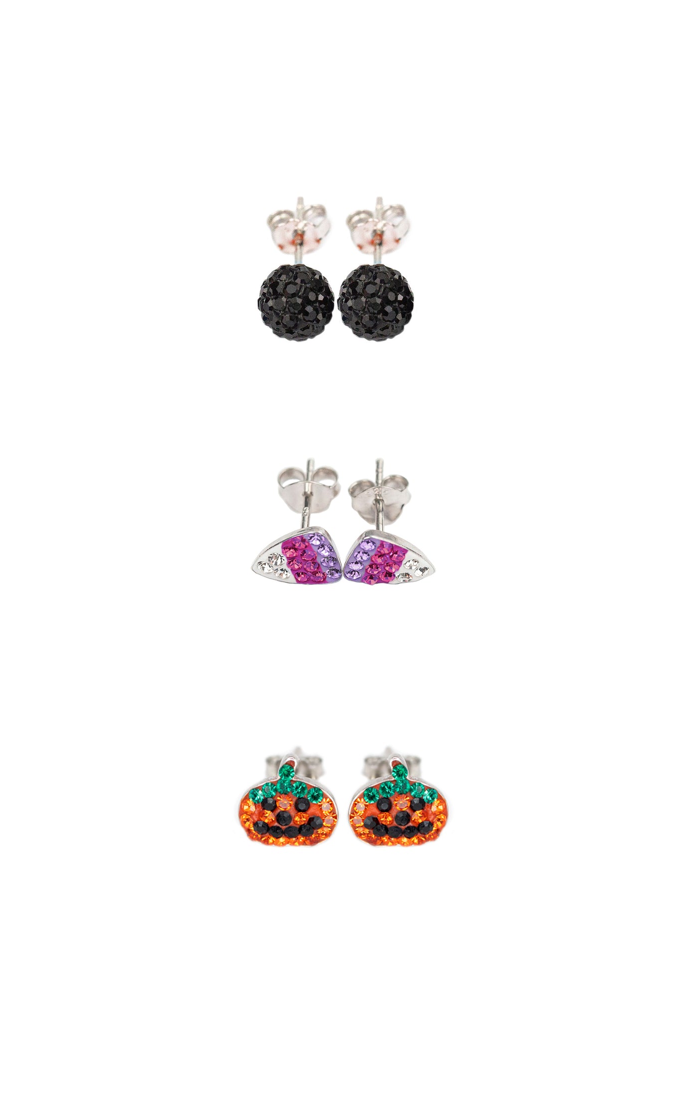 Three Pair Halloween Crystal Sterling Silver Earrings