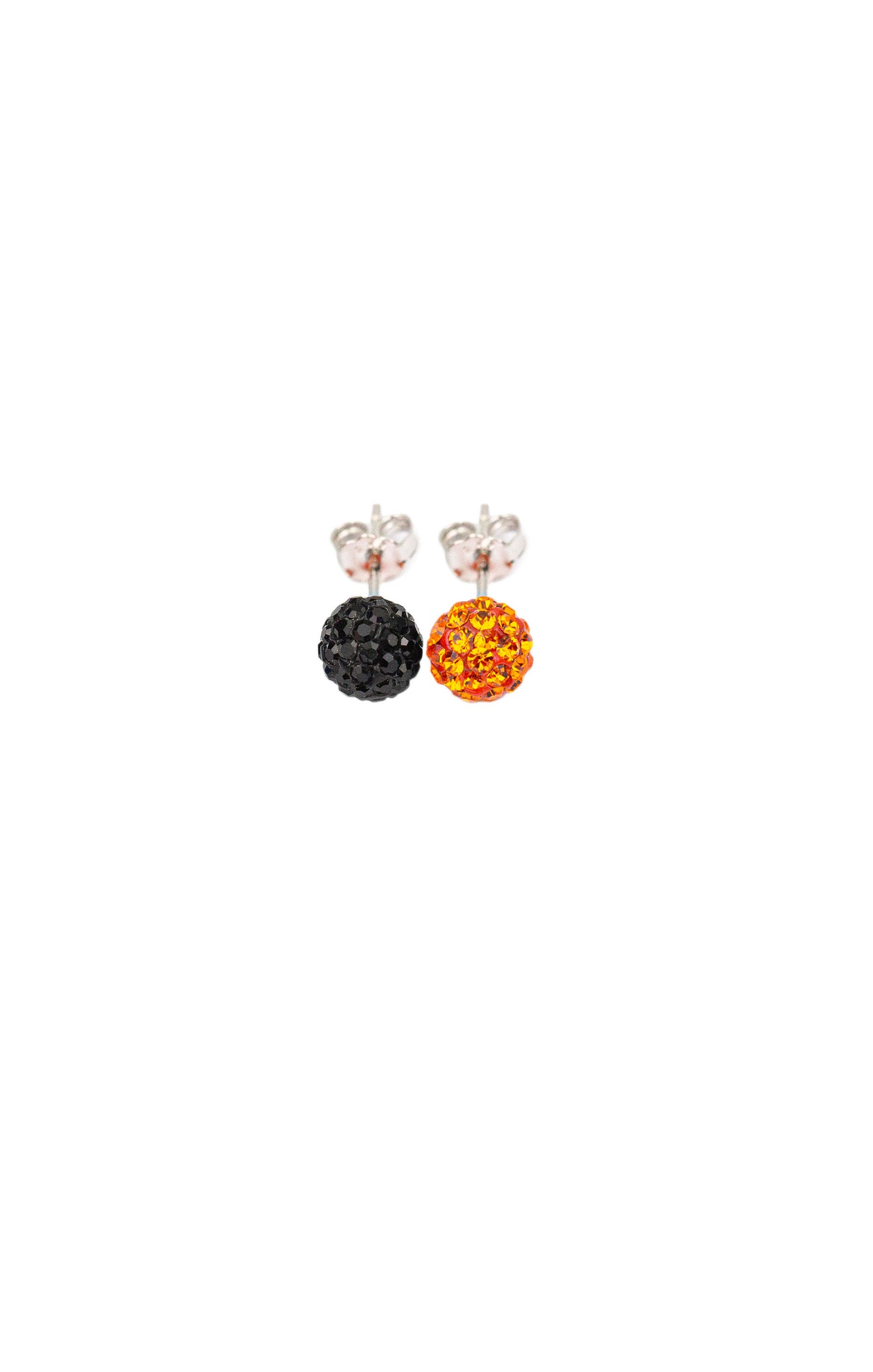 Black and Orange Mix and Match Mini Disco Crystal Ball Sterling Silver Earrings