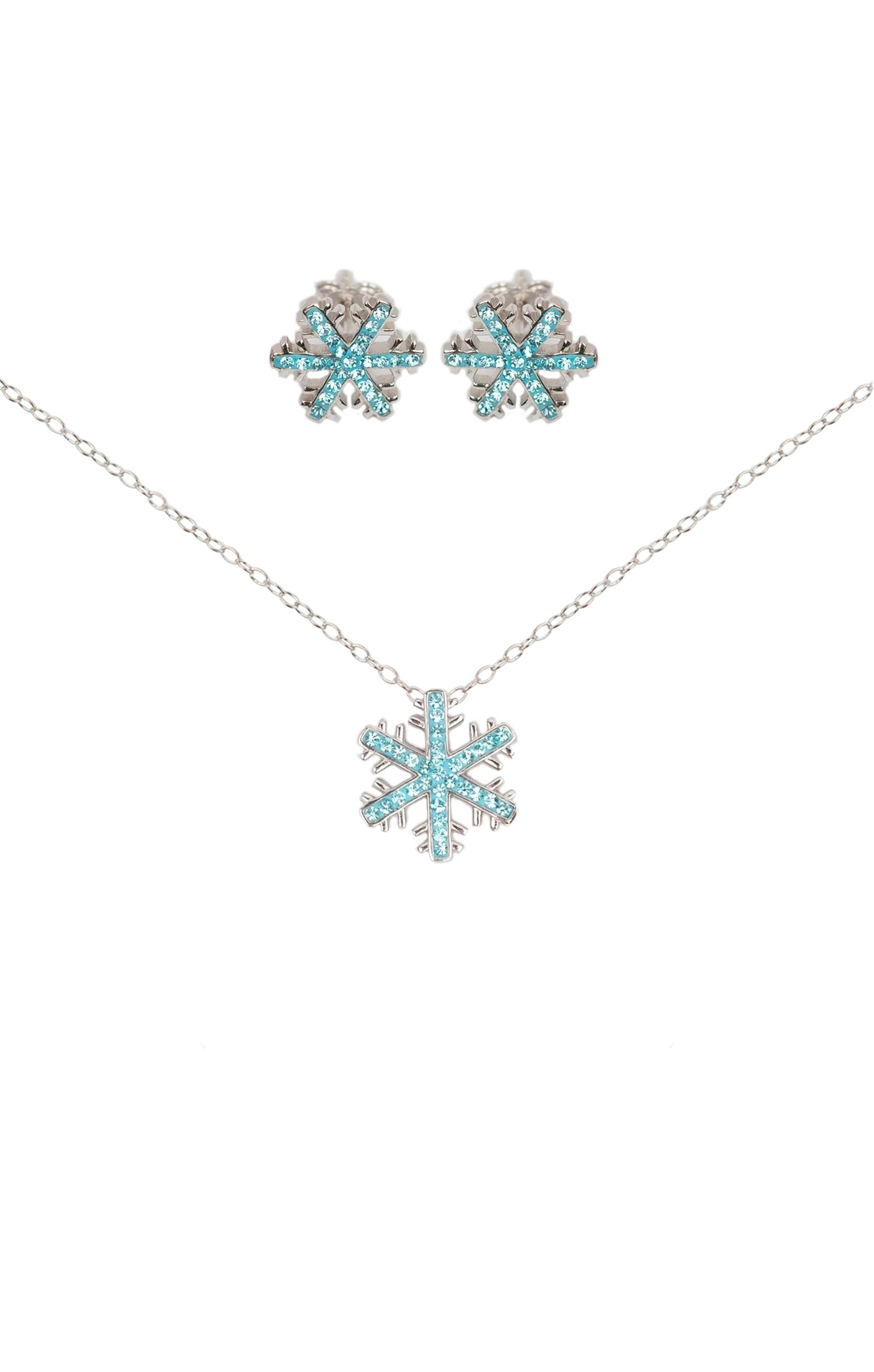 Blue Snowflake (Sectored) Crystal Silver Earring and Pendant Necklace Set