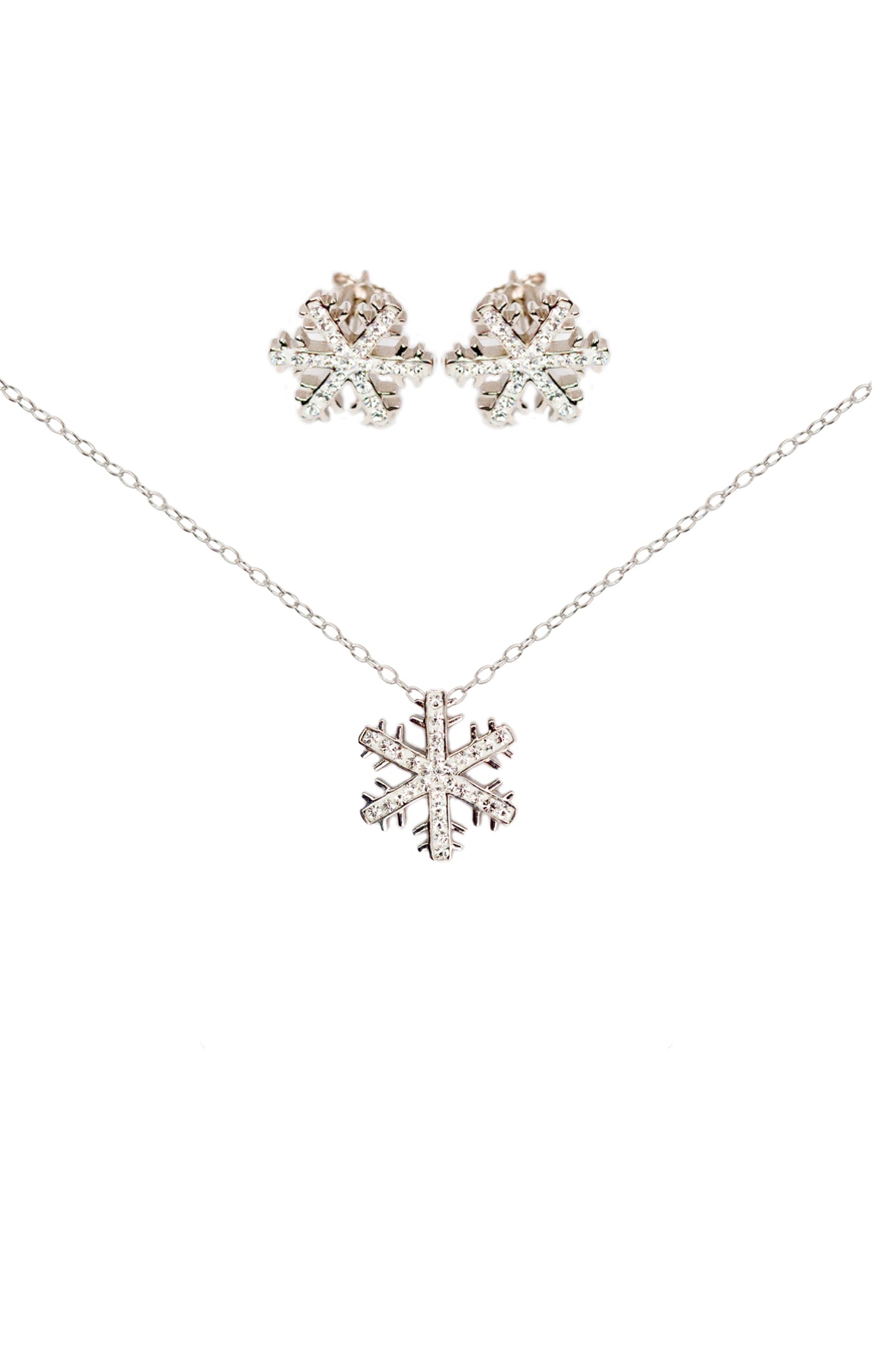 White Snowflake (Sectored) Crystal Silver Earring and Pendant Necklace set