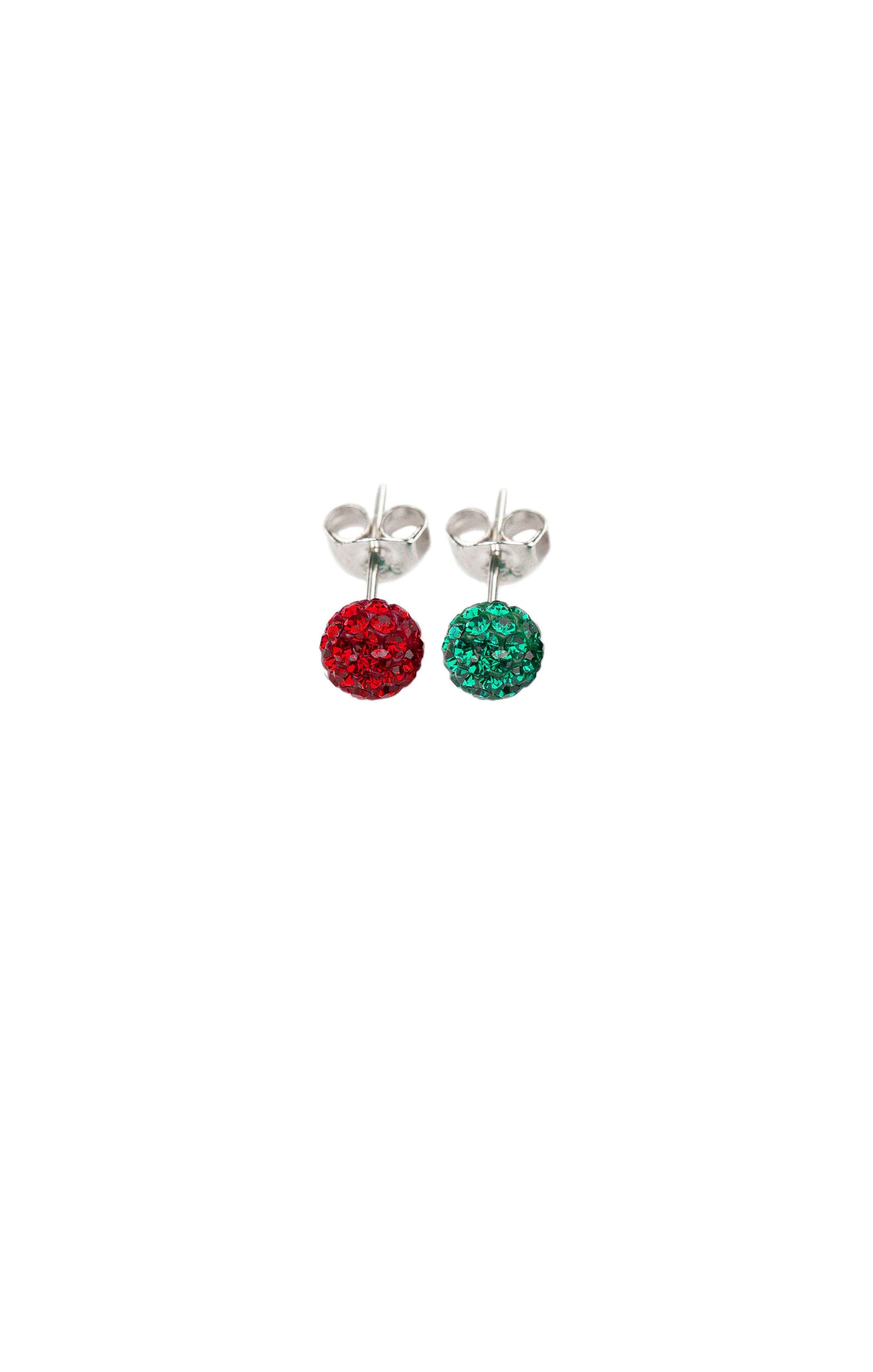 Red and Green Mix and Match Mini Disco Sterling Silver Holiday Earrings