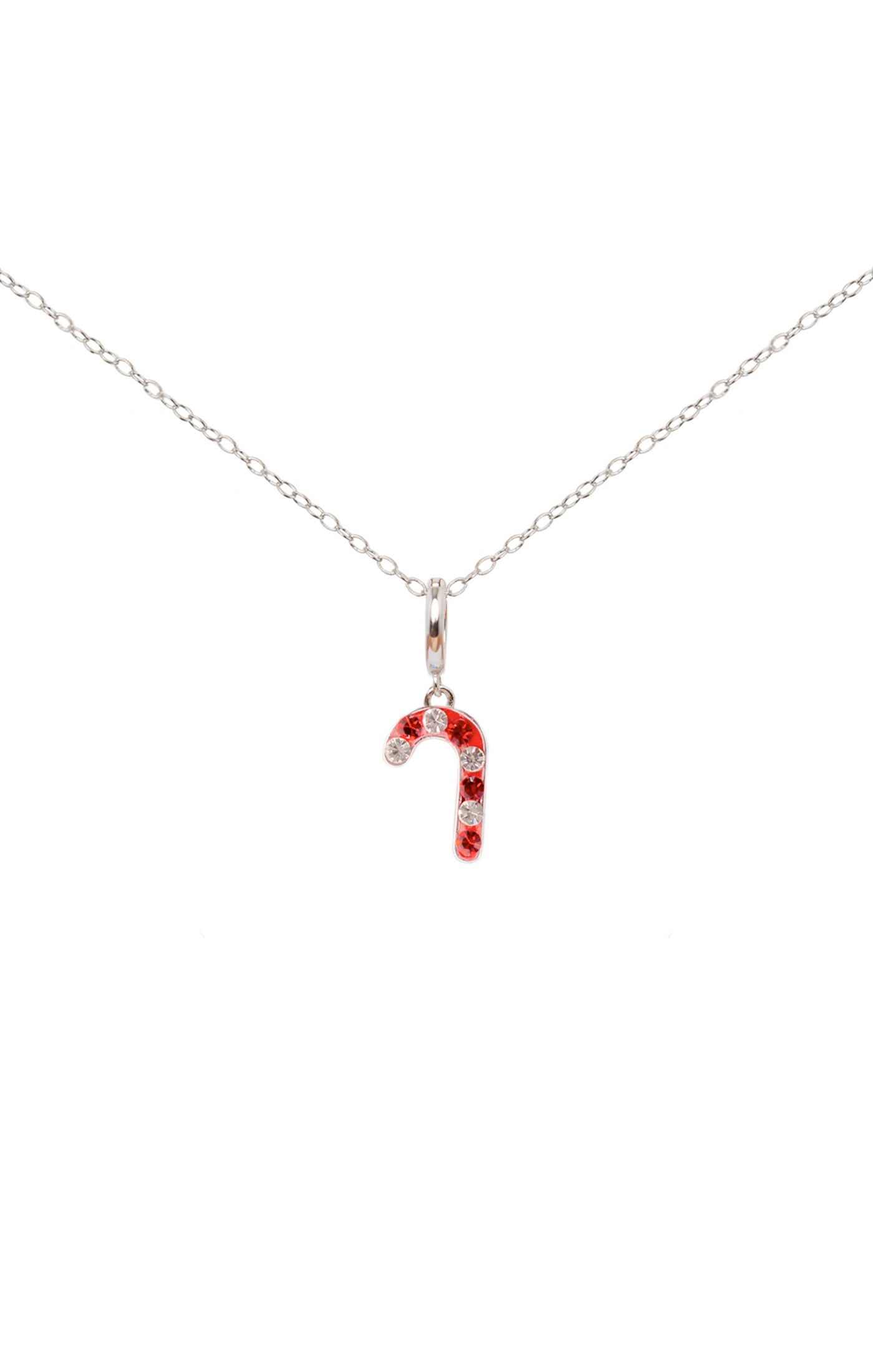 Candy Cane Crystal Sterling Silver Charm Necklace