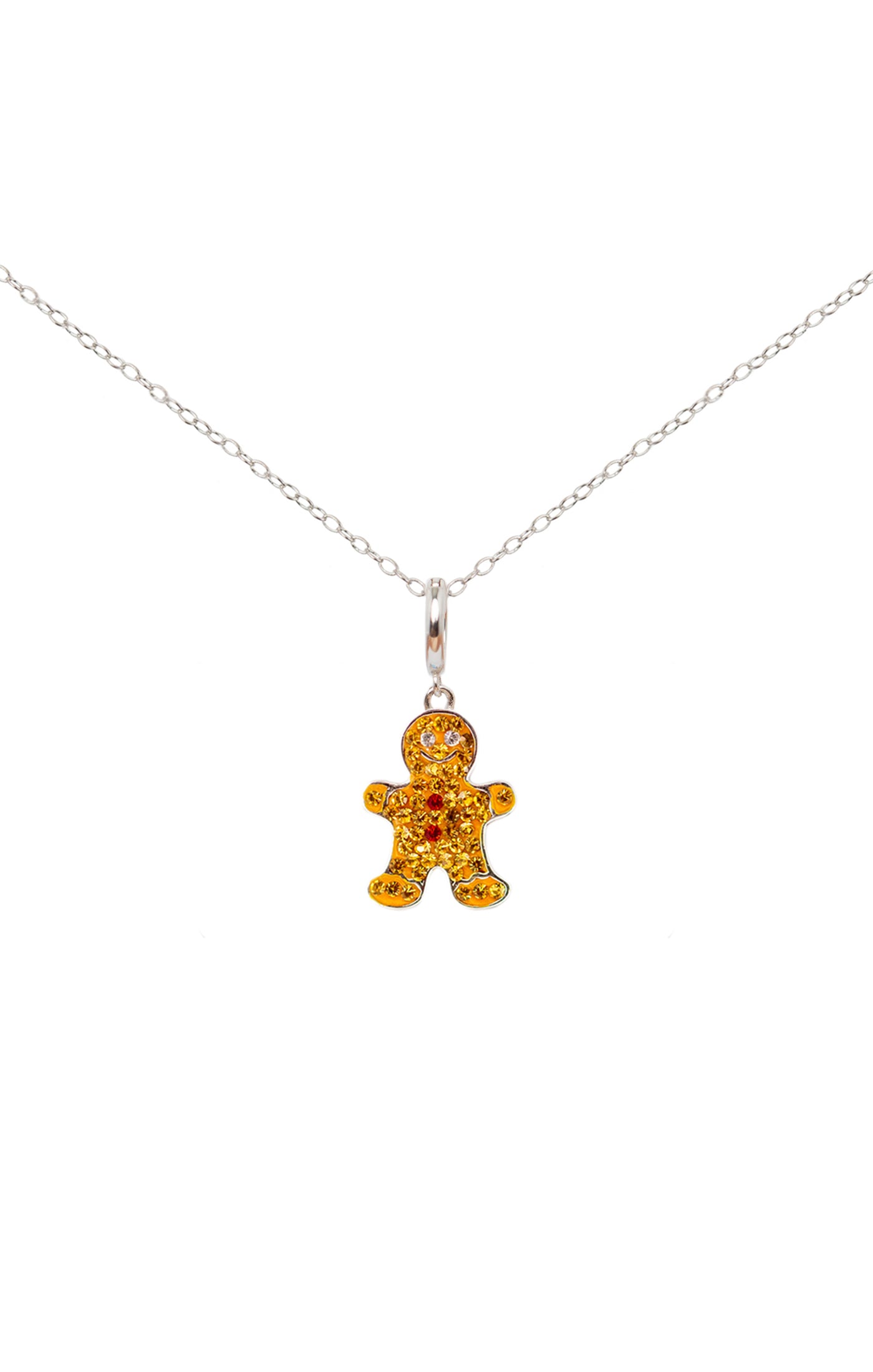 Gingerbread Man Crystal Sterling Silver Charm Necklace