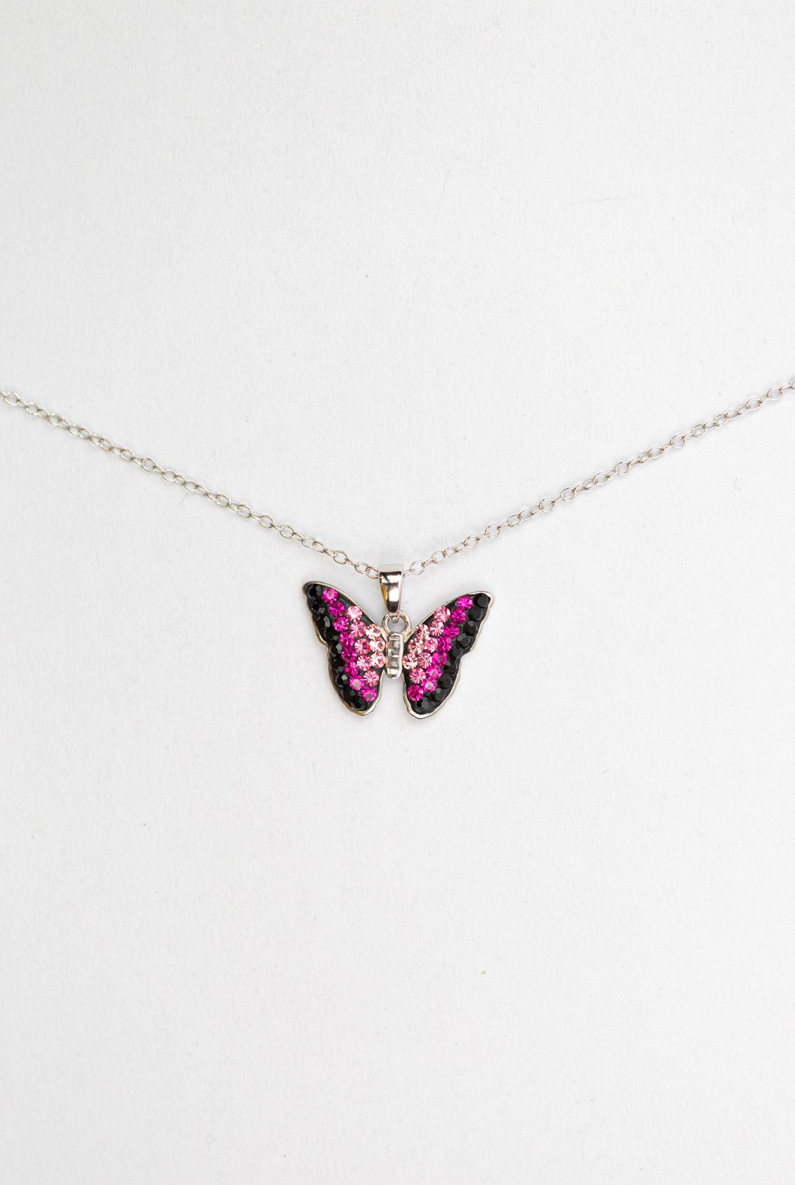 Fuschia Pink Ombre Crystal Butterfly Sterling Silver Necklace | Annie and Sisters