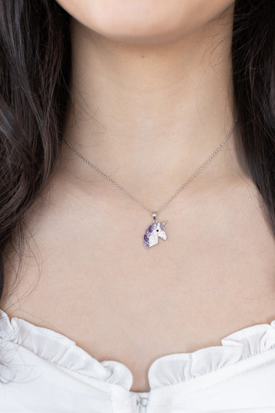 Two Kids Unicorn (Rose Pink & Violet) Crystal Sterling Silver Necklace Set | Annie and Sisters