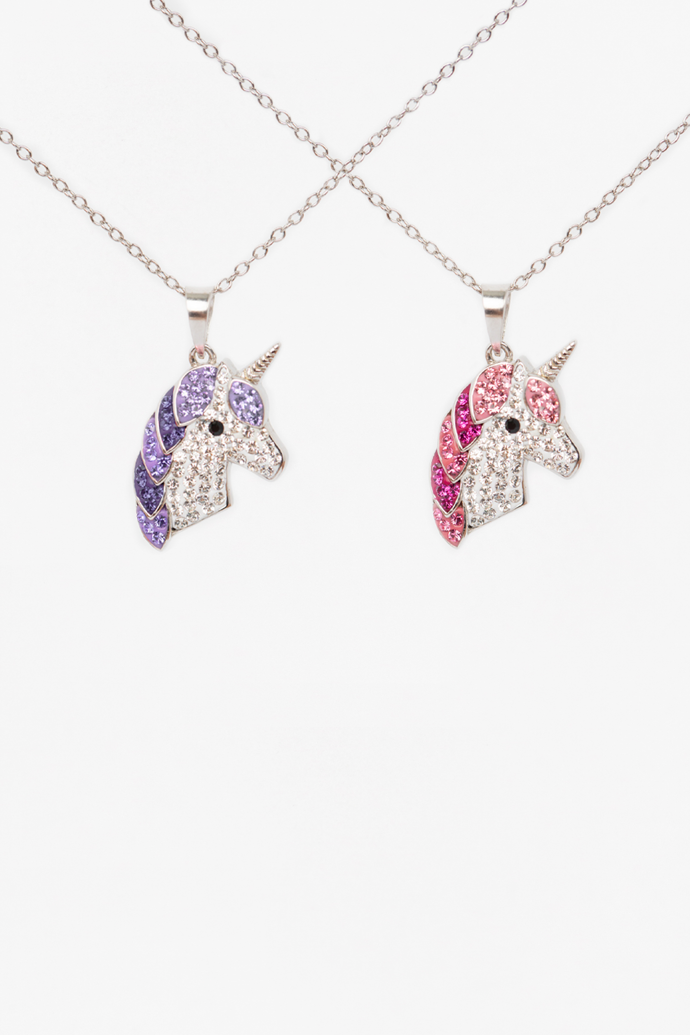 Two Kids Unicorn (Rose Pink & Violet) Crystal Sterling Silver Necklace Set | Annie and Sisters