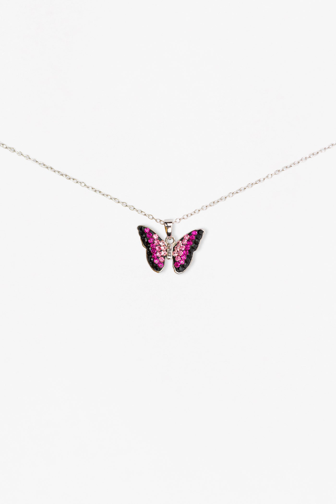 Fuschia Pink Ombre Crystal Butterfly Sterling Silver Necklace | Annie and Sisters