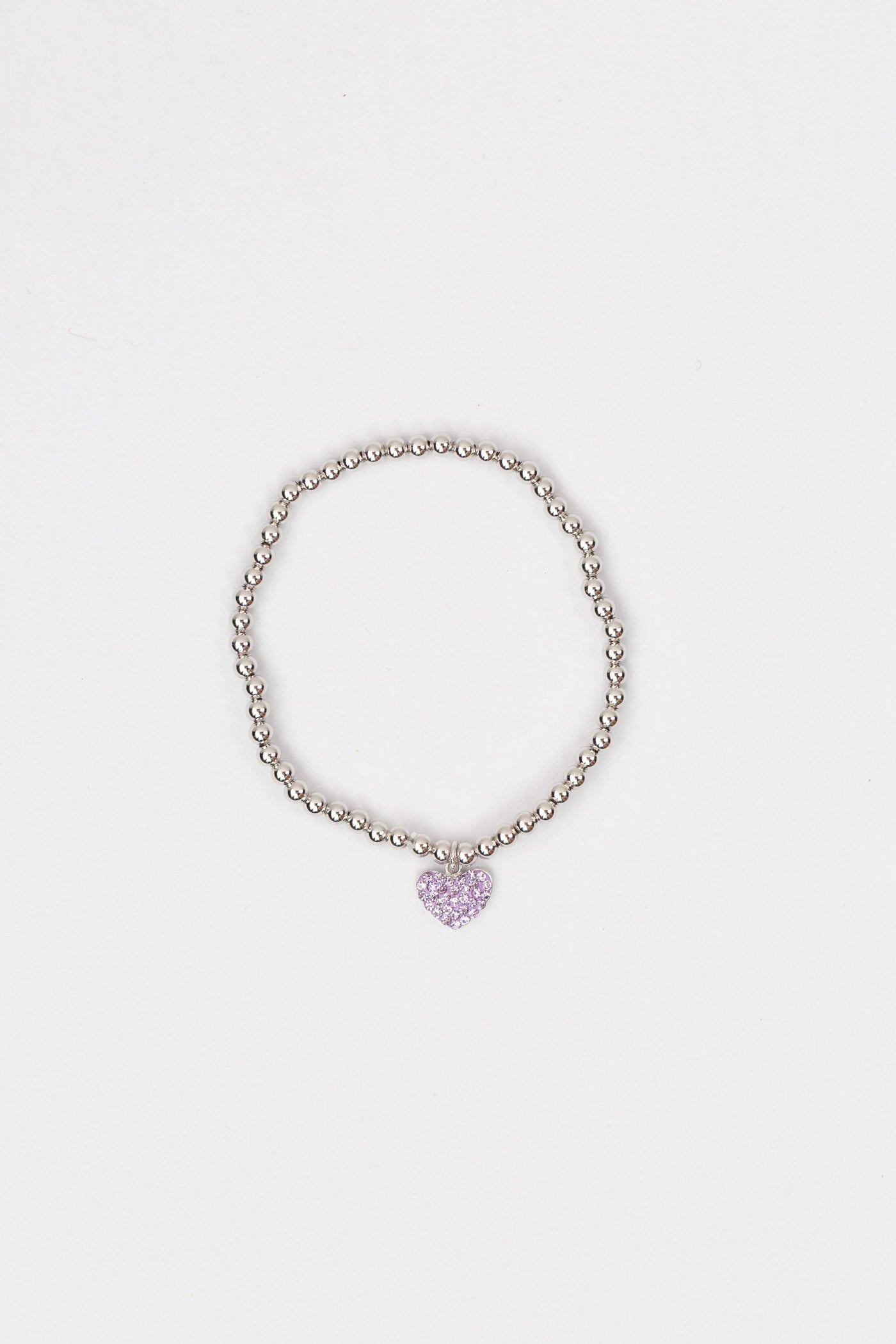 Heart Pave Crystal Beaded Kids Silver Bracelet in  Violet | Annie and Sisters