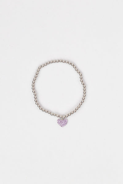 Heart Pave Crystal Beaded Kids Silver Bracelet in  Violet | Annie and Sisters