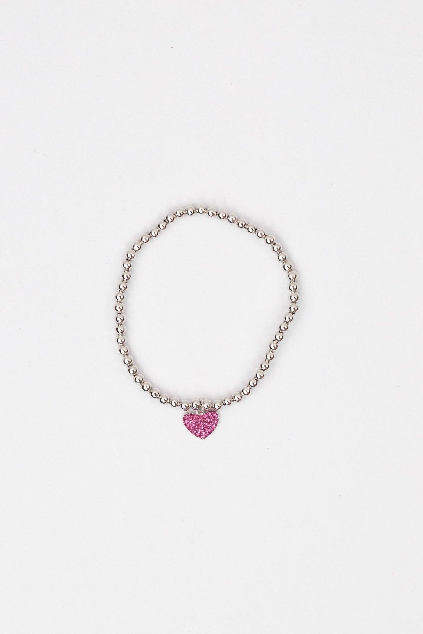 Heart Pave Crystal Beaded Kids Silver Bracelet in Rose Pink | Annie and Sisters