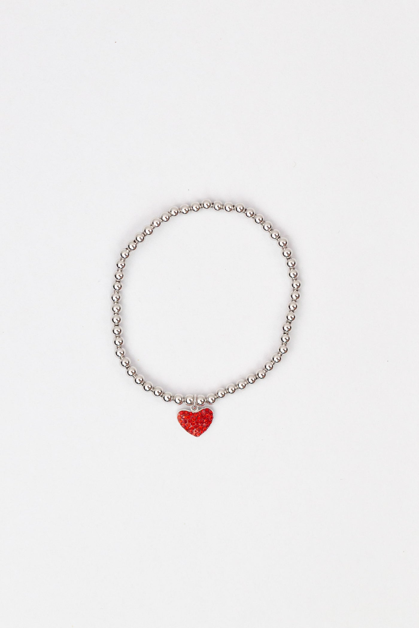 Heart Pave Crystal Beaded Kids Silver Bracelet in Siam Red | Annie and Sisters