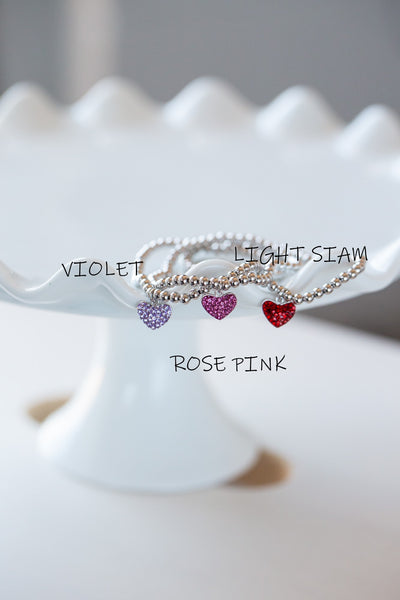 Heart Pave Crystal Beaded Kids Silver Bracelet in multi color | Annie and Sisters