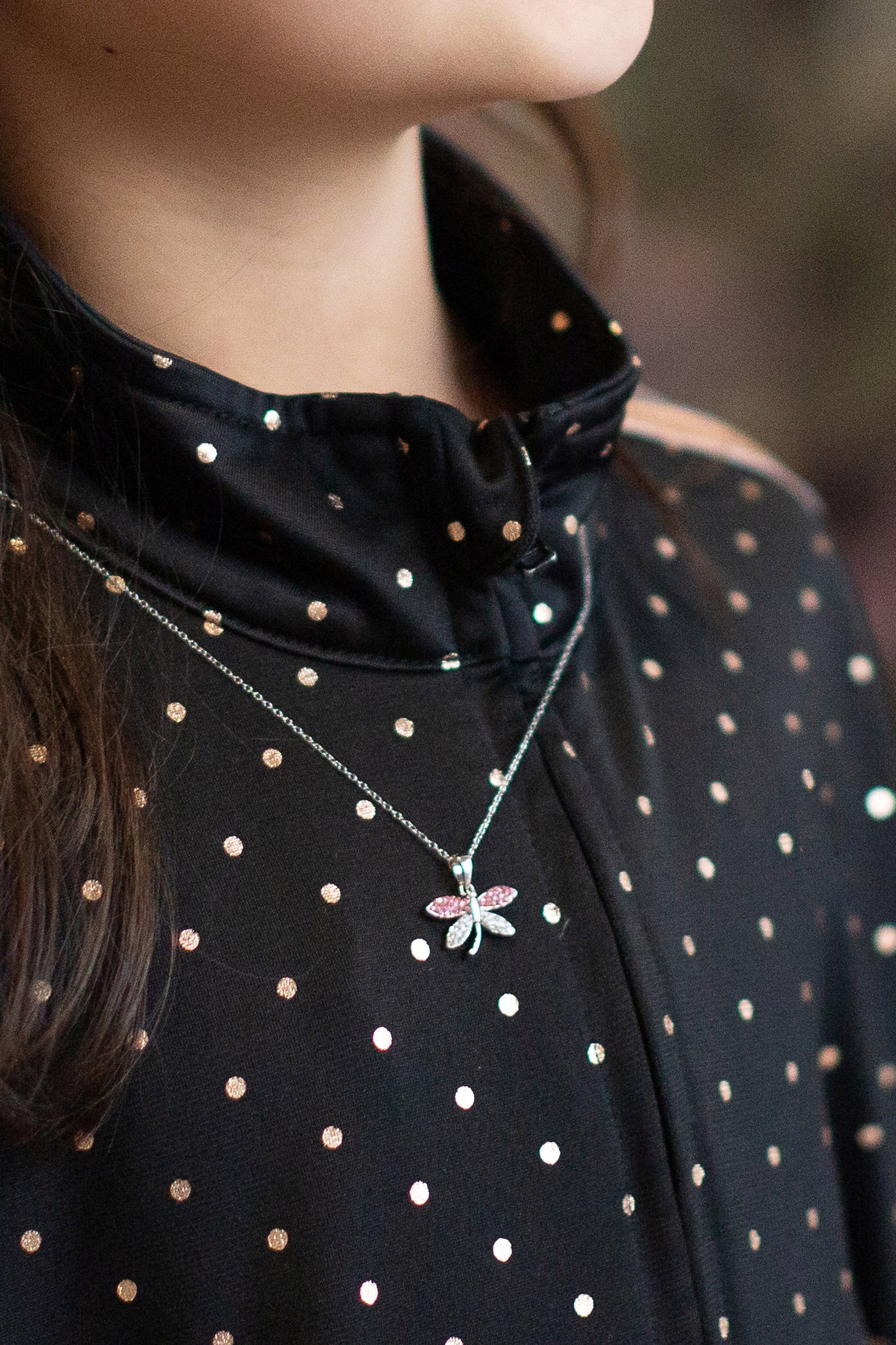 Light Pink Crystal Dragonfly Silver Necklace | Annie and Sisters